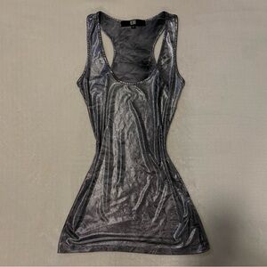 Y2K Festival Wear- Sheet Racerback Tank Top in Shimmering Gunmetal